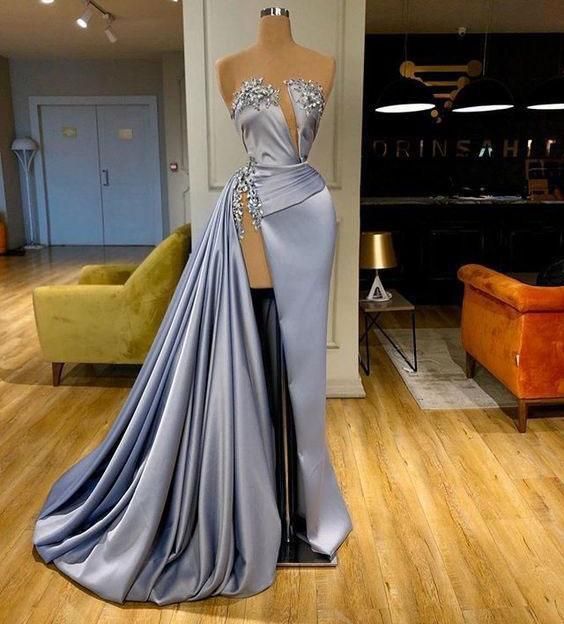 silver prom dresses 2022 elegant beaded ...